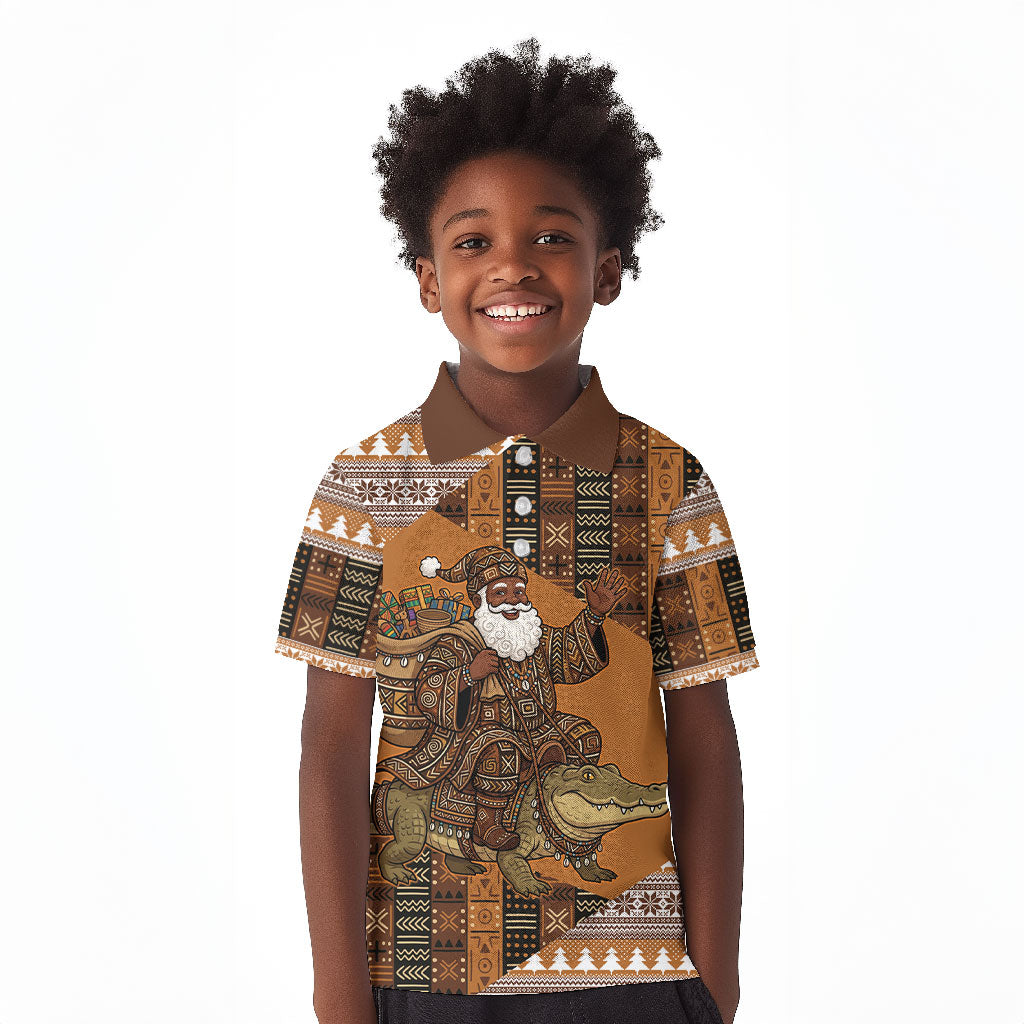 Mali Christmas Santa Nile Crocodile Kid Polo Shirt Bogolanfini Mudcloth Inspired