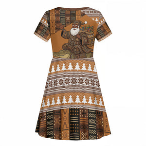Mali Christmas Santa Nile Crocodile Kid Short Sleeve Dress Bogolanfini Mudcloth Inspired