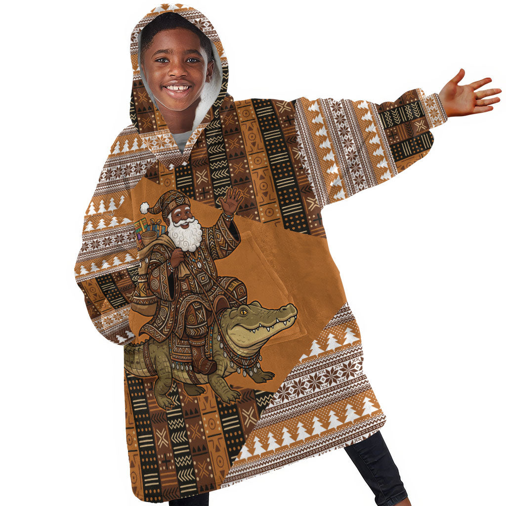 Mali Christmas Santa Nile Crocodile Kid Wearable Blanket Hoodie Bogolanfini Mudcloth Inspired