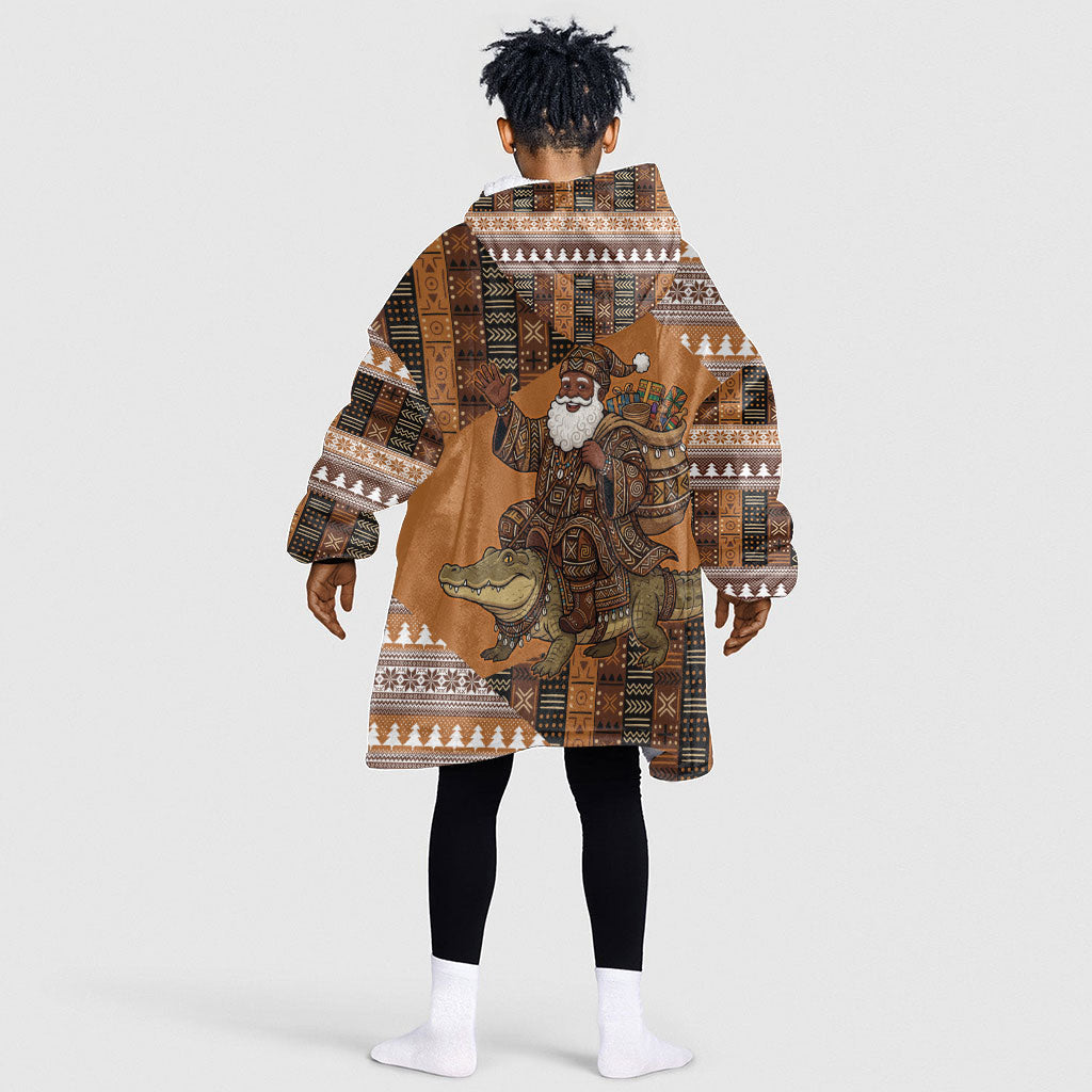 Mali Christmas Santa Nile Crocodile Kid Wearable Blanket Hoodie Bogolanfini Mudcloth Inspired