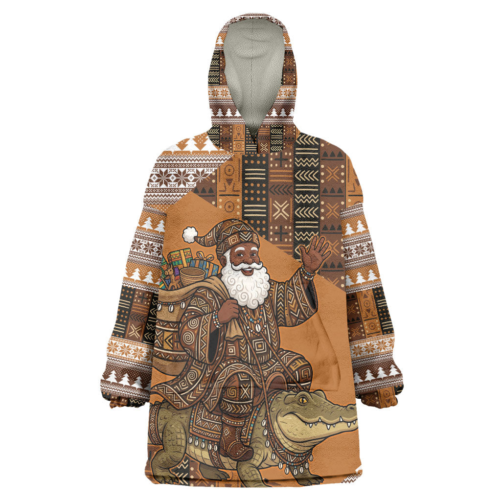 Mali Christmas Santa Nile Crocodile Kid Wearable Blanket Hoodie Bogolanfini Mudcloth Inspired