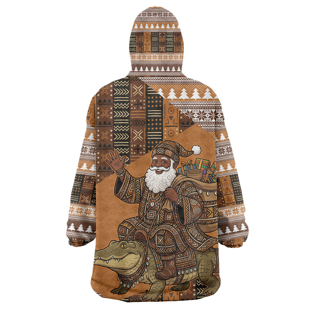 Mali Christmas Santa Nile Crocodile Kid Wearable Blanket Hoodie Bogolanfini Mudcloth Inspired