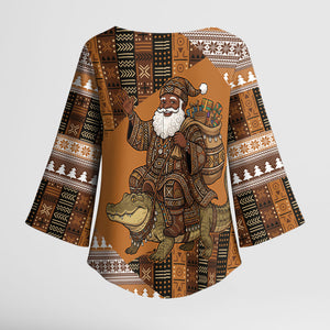 Mali Christmas Santa Nile Crocodile Kimono Sleeve Blouse Bogolanfini Mudcloth Inspired