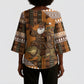 Mali Christmas Santa Nile Crocodile Kimono Sleeve Blouse Bogolanfini Mudcloth Inspired