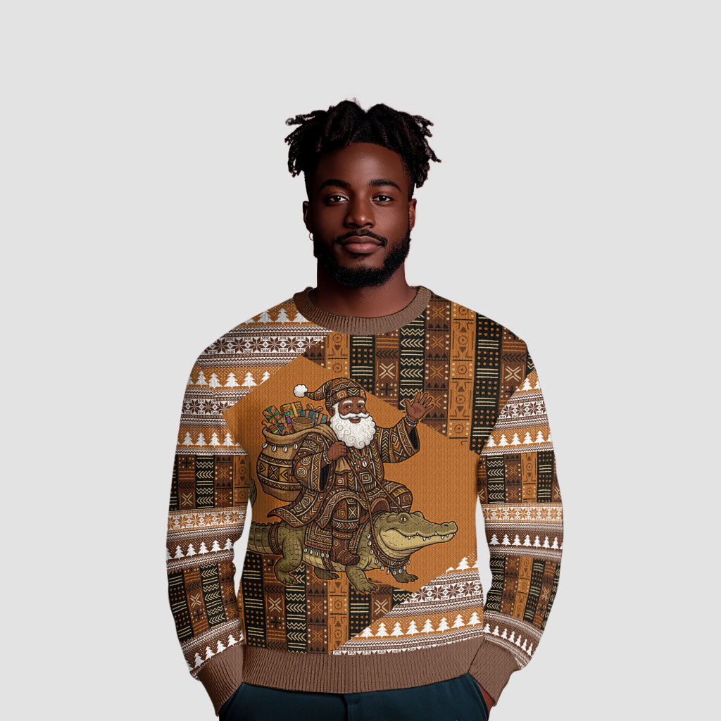 Mali Christmas Santa Nile Crocodile Ugly Christmas Sweater Bogolanfini Mudcloth Inspired