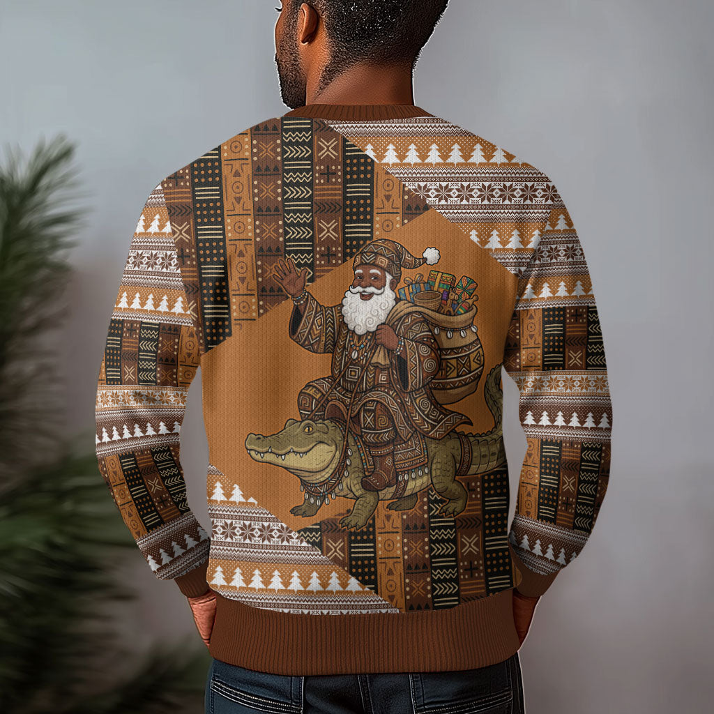 Mali Christmas Santa Nile Crocodile Ugly Christmas Sweater Bogolanfini Mudcloth Inspired