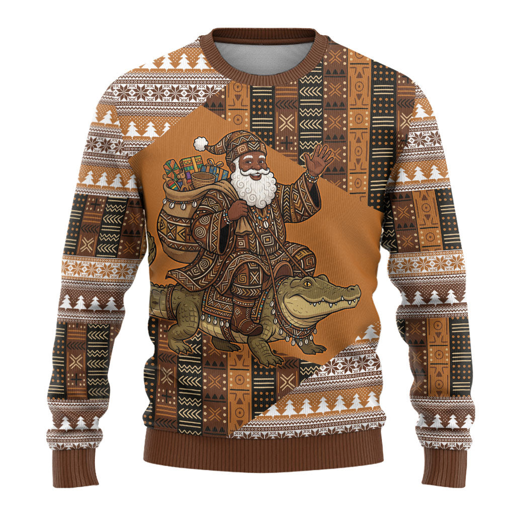 Mali Christmas Santa Nile Crocodile Ugly Christmas Sweater Bogolanfini Mudcloth Inspired