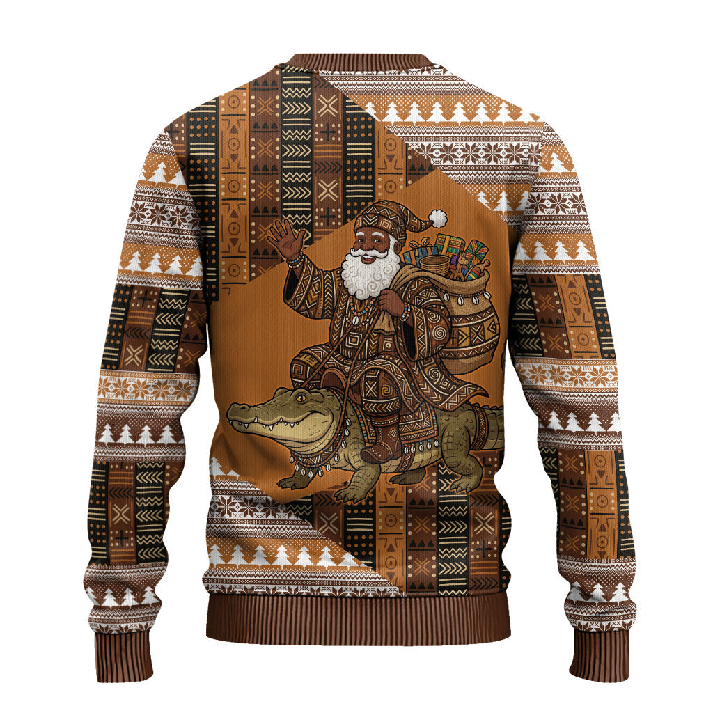 Mali Christmas Santa Nile Crocodile Ugly Christmas Sweater Bogolanfini Mudcloth Inspired