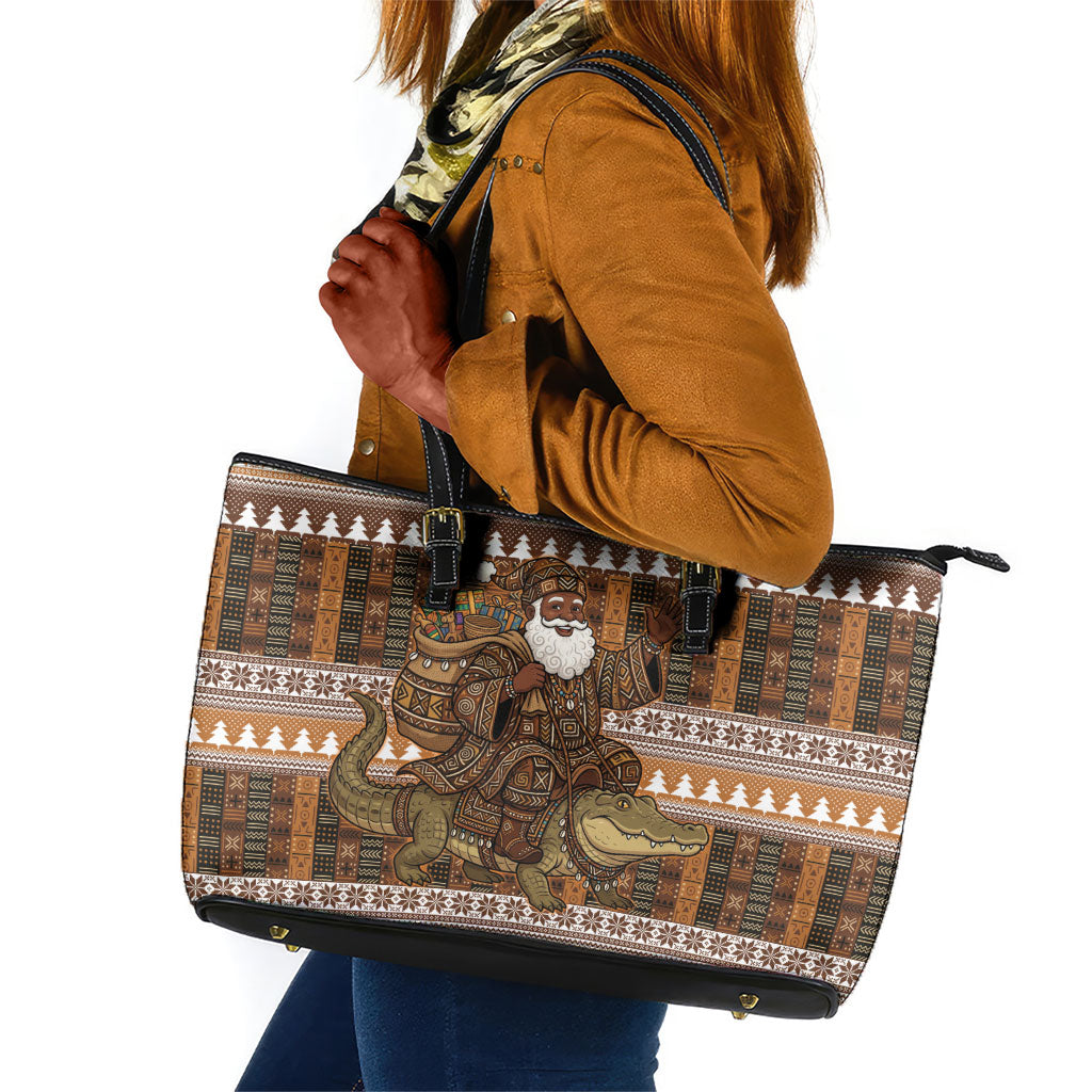 Mali Christmas Santa Nile Crocodile Leather Tote Bag Bogolanfini Mudcloth Inspired