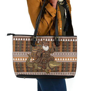 Mali Christmas Santa Nile Crocodile Leather Tote Bag Bogolanfini Mudcloth Inspired
