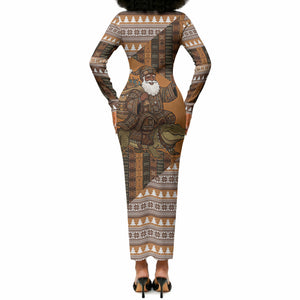 Mali Christmas Santa Nile Crocodile Long Sleeve Bodycon Dress Bogolanfini Mudcloth Inspired