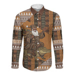 Mali Christmas Santa Nile Crocodile Long Sleeve Button Shirt Bogolanfini Mudcloth Inspired