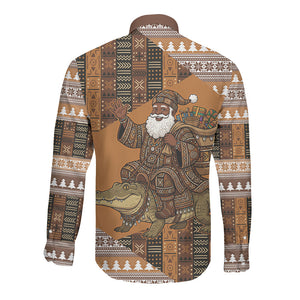 Mali Christmas Santa Nile Crocodile Long Sleeve Button Shirt Bogolanfini Mudcloth Inspired