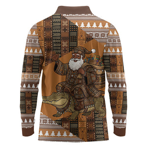 Mali Christmas Santa Nile Crocodile Long Sleeve Polo Shirt Bogolanfini Mudcloth Inspired