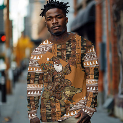 Mali Christmas Santa Nile Crocodile Long Sleeve Shirt Bogolanfini Mudcloth Inspired