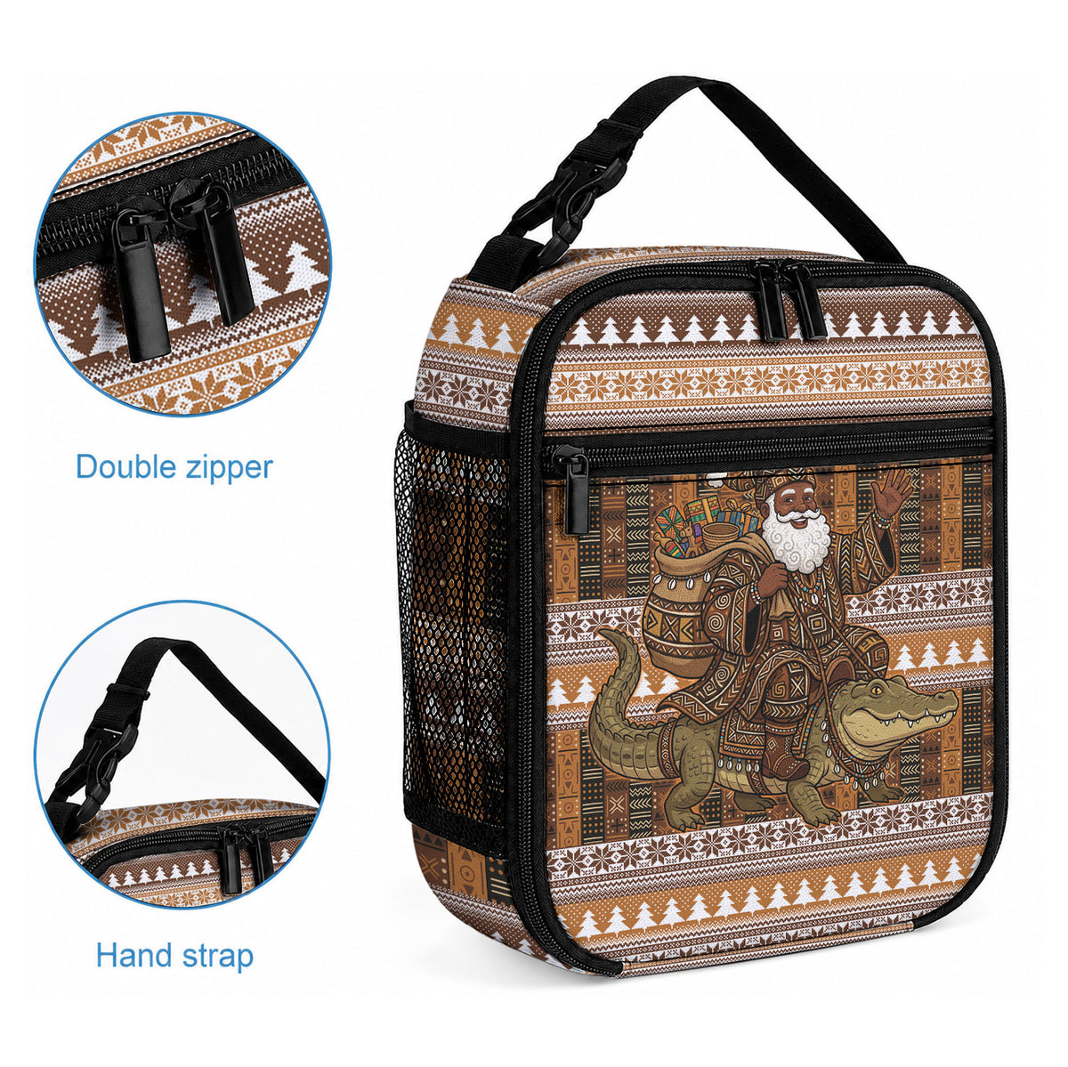 Mali Christmas Santa Nile Crocodile Lunch Bag Bogolanfini Mudcloth Inspired