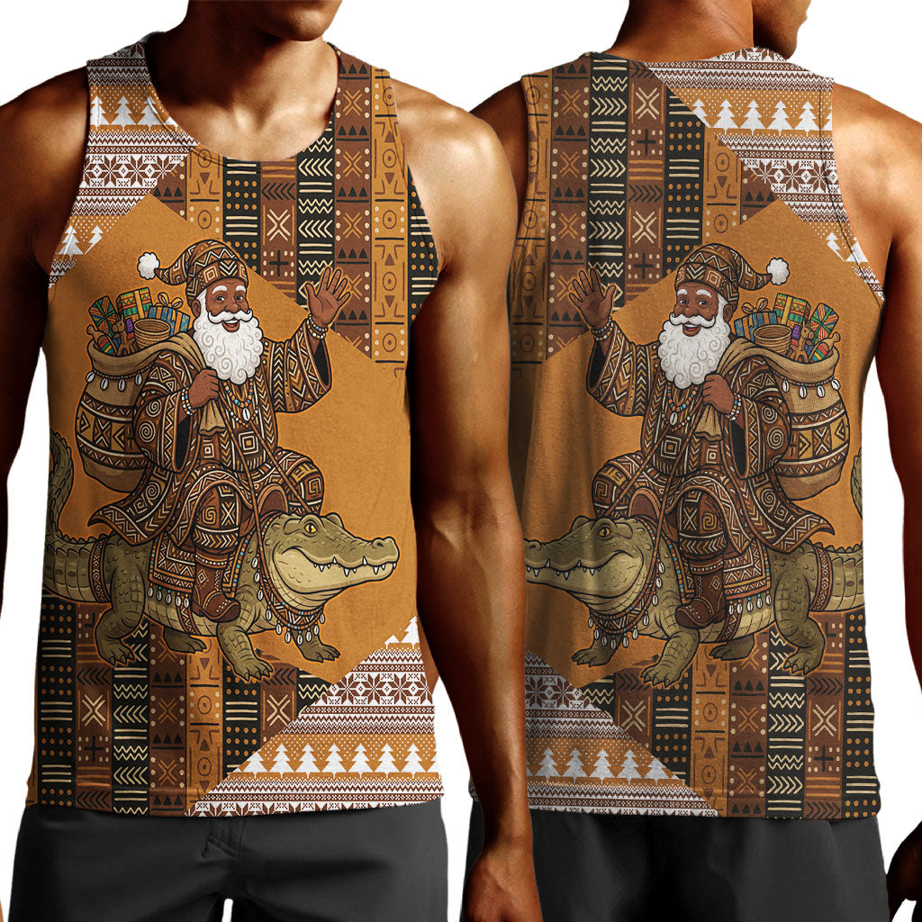 Mali Christmas Santa Nile Crocodile Men Tank Top Bogolanfini Mudcloth Inspired