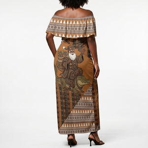 Mali Christmas Santa Nile Crocodile Off Shoulder Maxi Dress Bogolanfini Mudcloth Inspired
