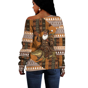 Mali Christmas Santa Nile Crocodile Off Shoulder Sweater Bogolanfini Mudcloth Inspired
