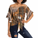 Mali Christmas Santa Nile Crocodile Off Shoulder Wrap Waist Top Bogolanfini Mudcloth Inspired