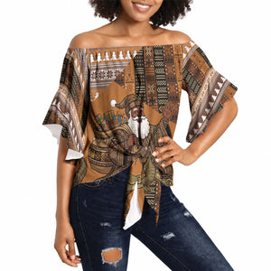 Mali Christmas Santa Nile Crocodile Off Shoulder Wrap Waist Top Bogolanfini Mudcloth Inspired