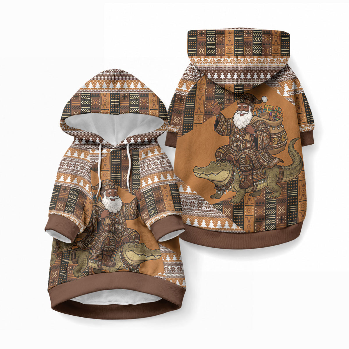 Mali Christmas Santa Nile Crocodile Pet Hoodie Bogolanfini Mudcloth Inspired