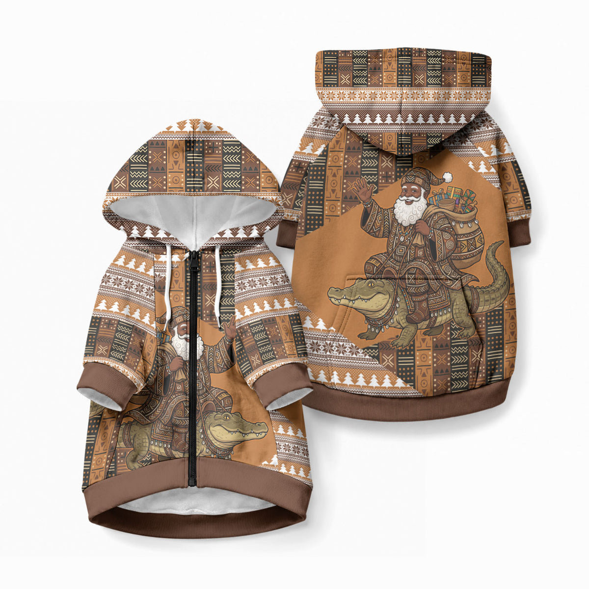 Mali Christmas Santa Nile Crocodile Pet Hoodie Bogolanfini Mudcloth Inspired