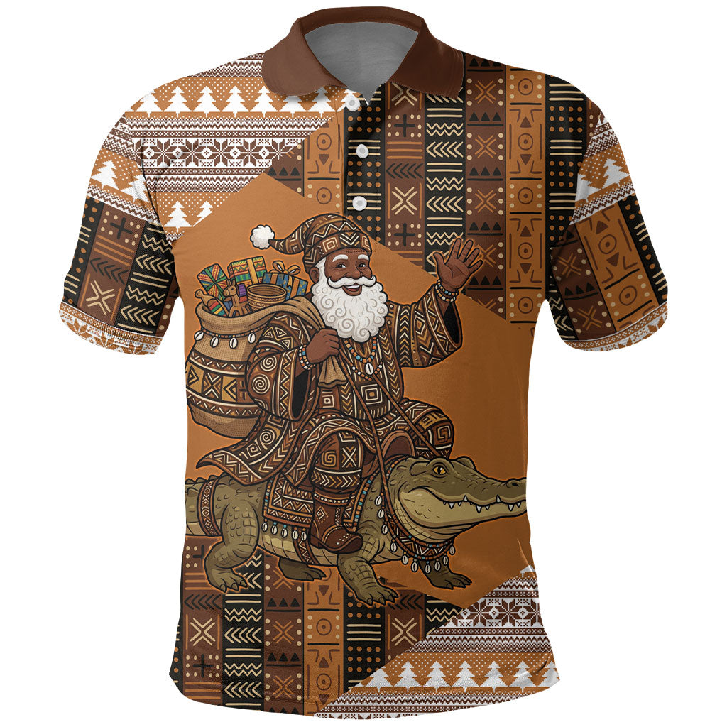 Mali Christmas Santa Nile Crocodile Polo Shirt Bogolanfini Mudcloth Inspired