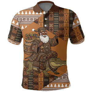 Mali Christmas Santa Nile Crocodile Polo Shirt Bogolanfini Mudcloth Inspired