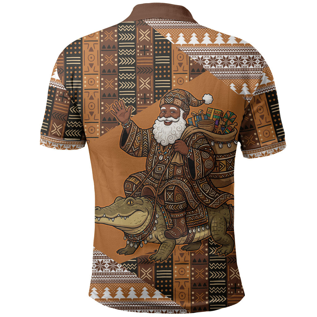 Mali Christmas Santa Nile Crocodile Polo Shirt Bogolanfini Mudcloth Inspired