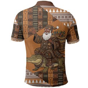 Mali Christmas Santa Nile Crocodile Polo Shirt Bogolanfini Mudcloth Inspired