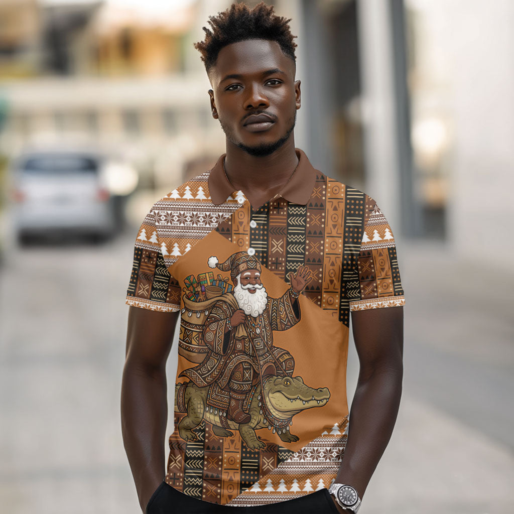 Mali Christmas Santa Nile Crocodile Polo Shirt Bogolanfini Mudcloth Inspired