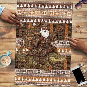 Mali Christmas Santa Nile Crocodile Puzzle Bogolanfini Mudcloth Inspired