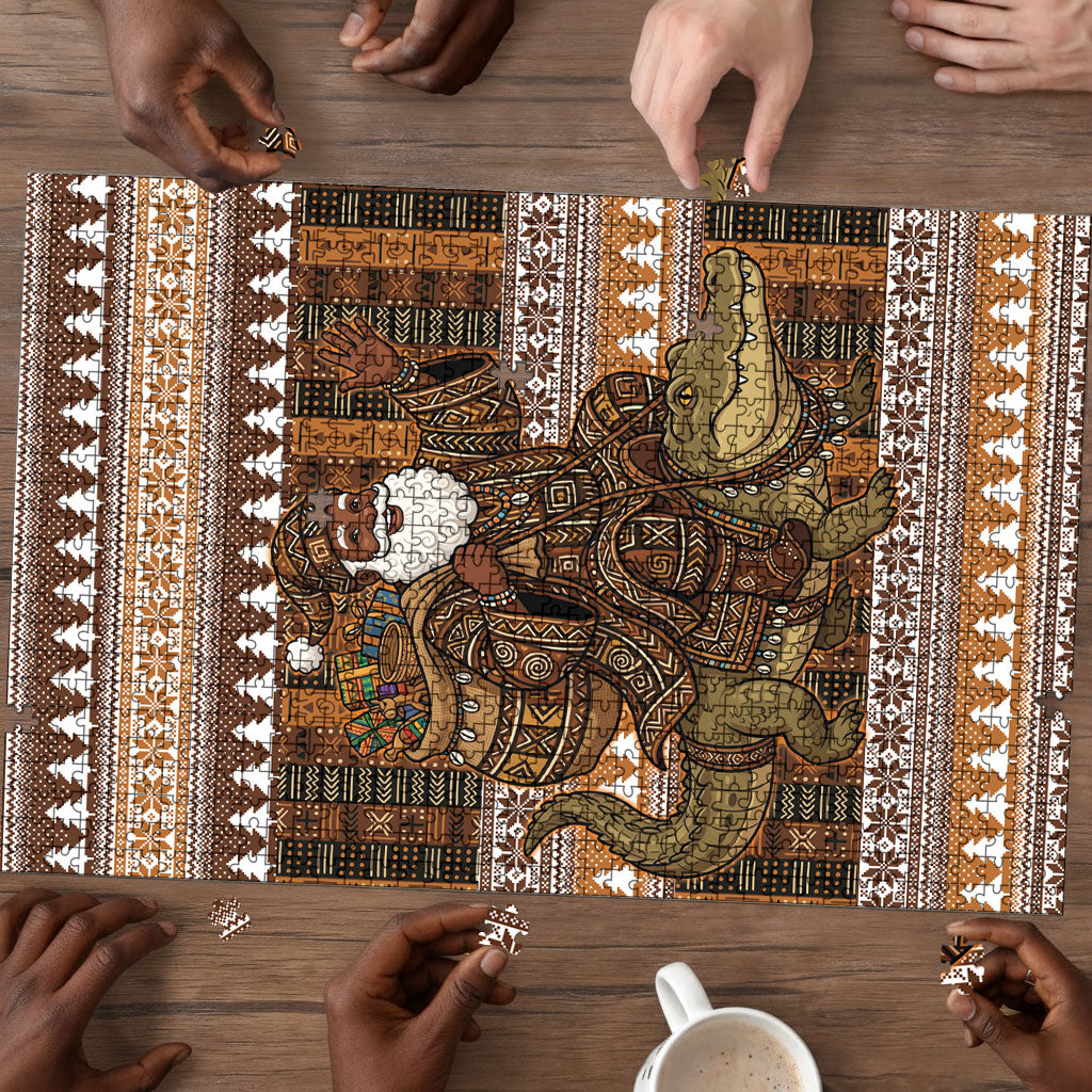 Mali Christmas Santa Nile Crocodile Puzzle Bogolanfini Mudcloth Inspired
