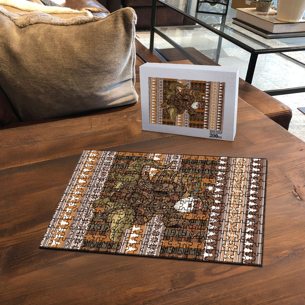 Mali Christmas Santa Nile Crocodile Puzzle Bogolanfini Mudcloth Inspired