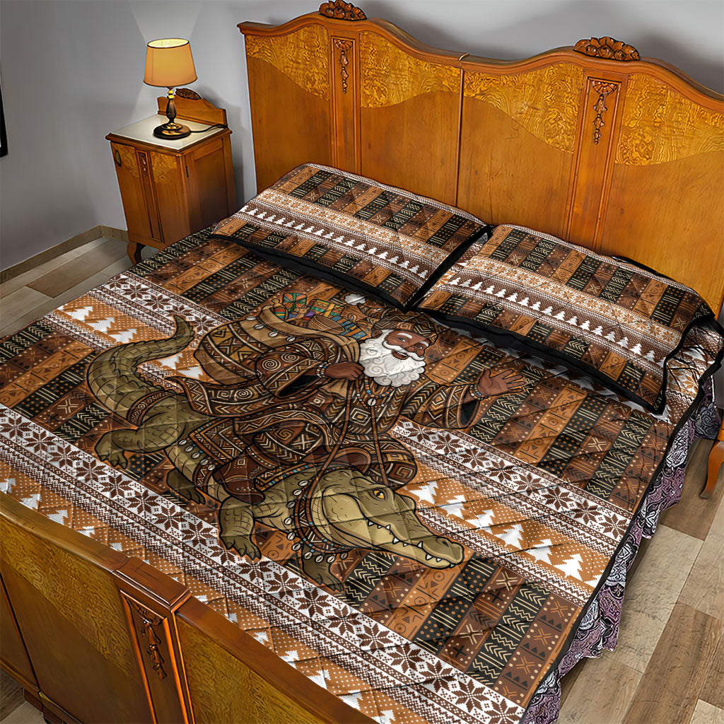 Mali Christmas Santa Nile Crocodile Quilt Bed Set Bogolanfini Mudcloth Inspired