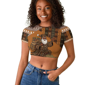 Mali Christmas Santa Nile Crocodile Raglan Cropped T shirt Bogolanfini Mudcloth Inspired