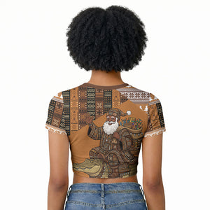 Mali Christmas Santa Nile Crocodile Raglan Cropped T shirt Bogolanfini Mudcloth Inspired