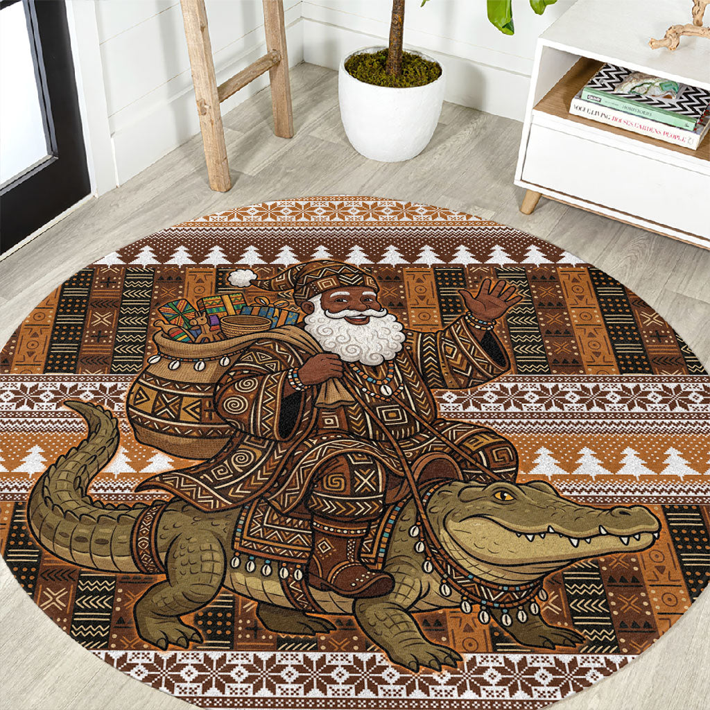 Mali Christmas Santa Nile Crocodile Round Carpet Bogolanfini Mudcloth Inspired