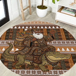Mali Christmas Santa Nile Crocodile Round Carpet Bogolanfini Mudcloth Inspired