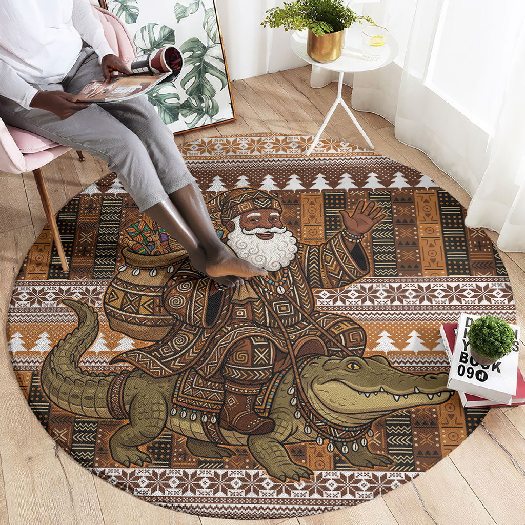 Mali Christmas Santa Nile Crocodile Round Carpet Bogolanfini Mudcloth Inspired