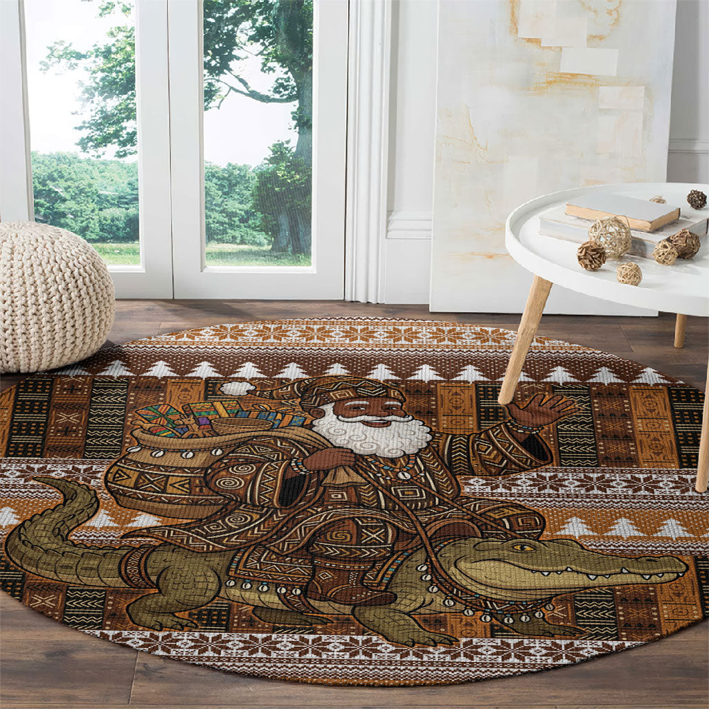 Mali Christmas Santa Nile Crocodile Round Carpet Bogolanfini Mudcloth Inspired