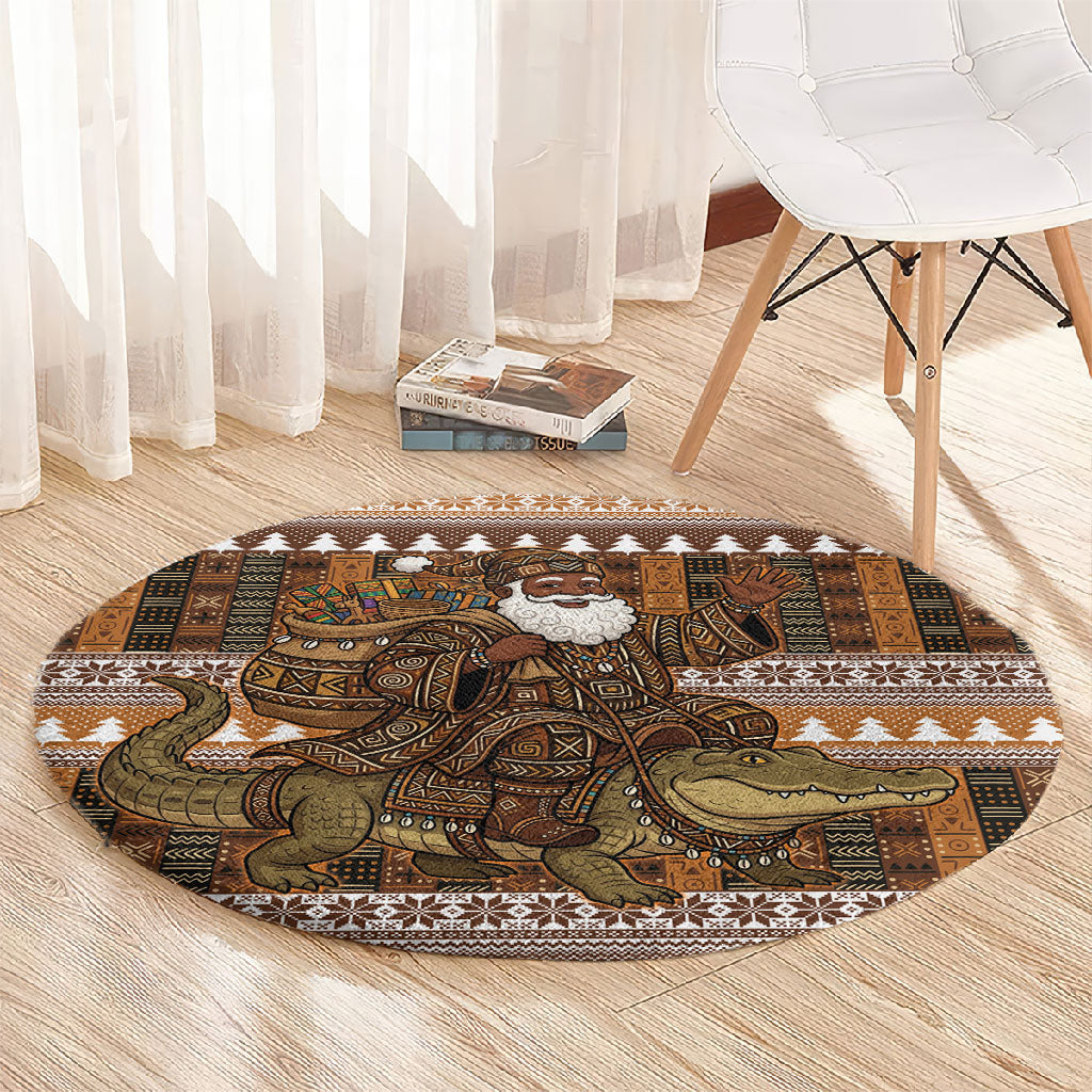 Mali Christmas Santa Nile Crocodile Round Carpet Bogolanfini Mudcloth Inspired