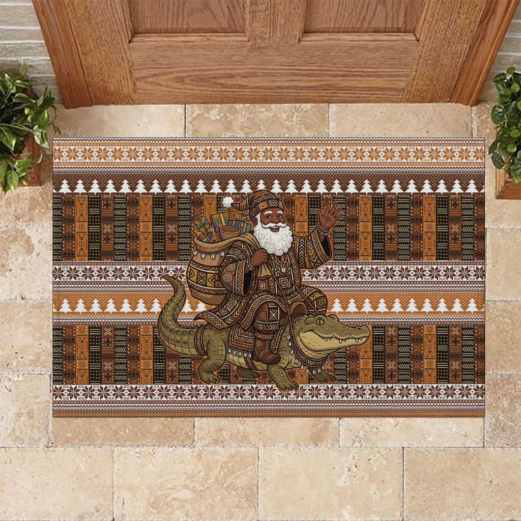 Mali Christmas Santa Nile Crocodile Rubber Doormat Bogolanfini Mudcloth Inspired