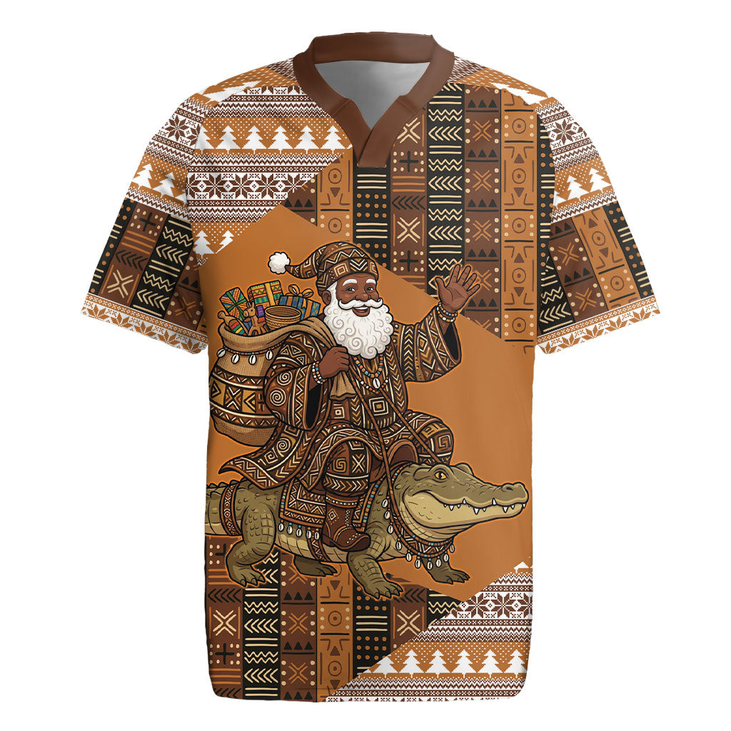 Mali Christmas Santa Nile Crocodile Rugby Jersey Bogolanfini Mudcloth Inspired
