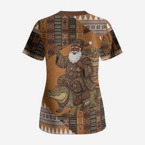Mali Christmas Santa Nile Crocodile Scrub Top Bogolanfini Mudcloth Inspired