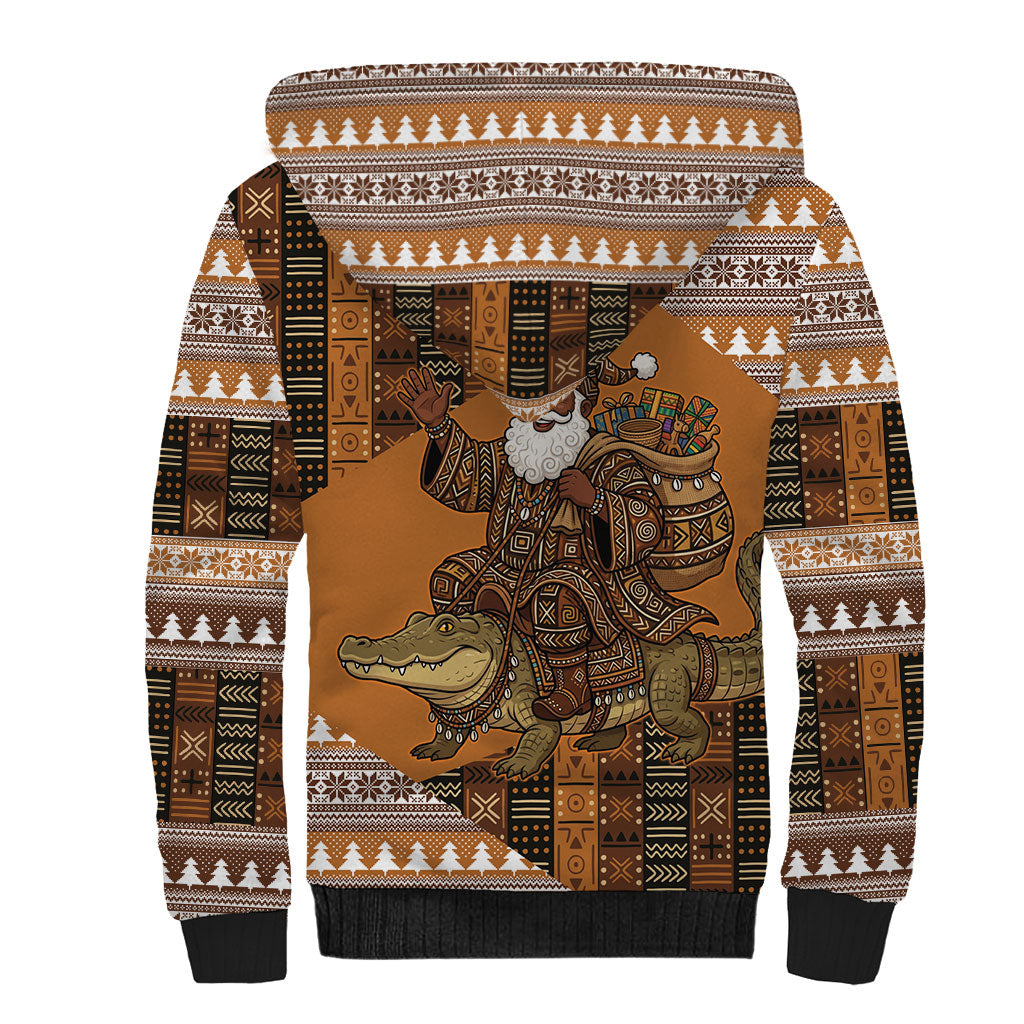 Mali Christmas Santa Nile Crocodile Sherpa Hoodie Bogolanfini Mudcloth Inspired