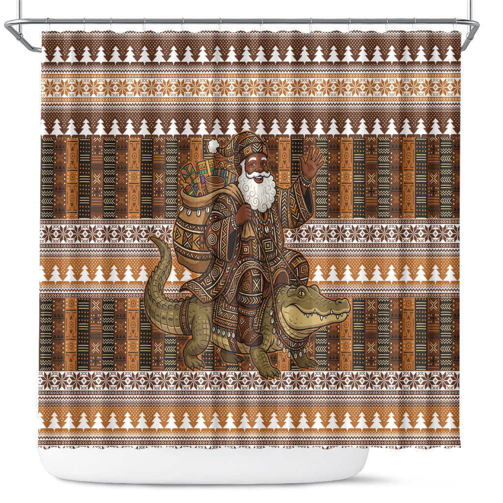 Mali Christmas Santa Nile Crocodile Shower Curtain Bogolanfini Mudcloth Inspired