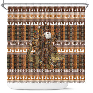 Mali Christmas Santa Nile Crocodile Shower Curtain Bogolanfini Mudcloth Inspired