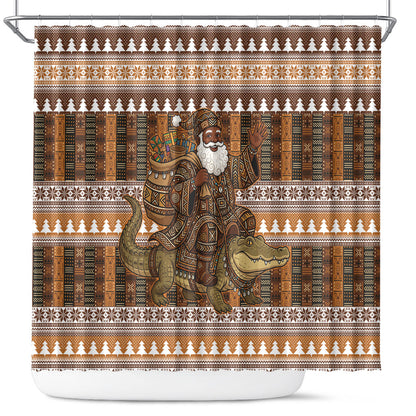 Mali Christmas Santa Nile Crocodile Shower Curtain Bogolanfini Mudcloth Inspired